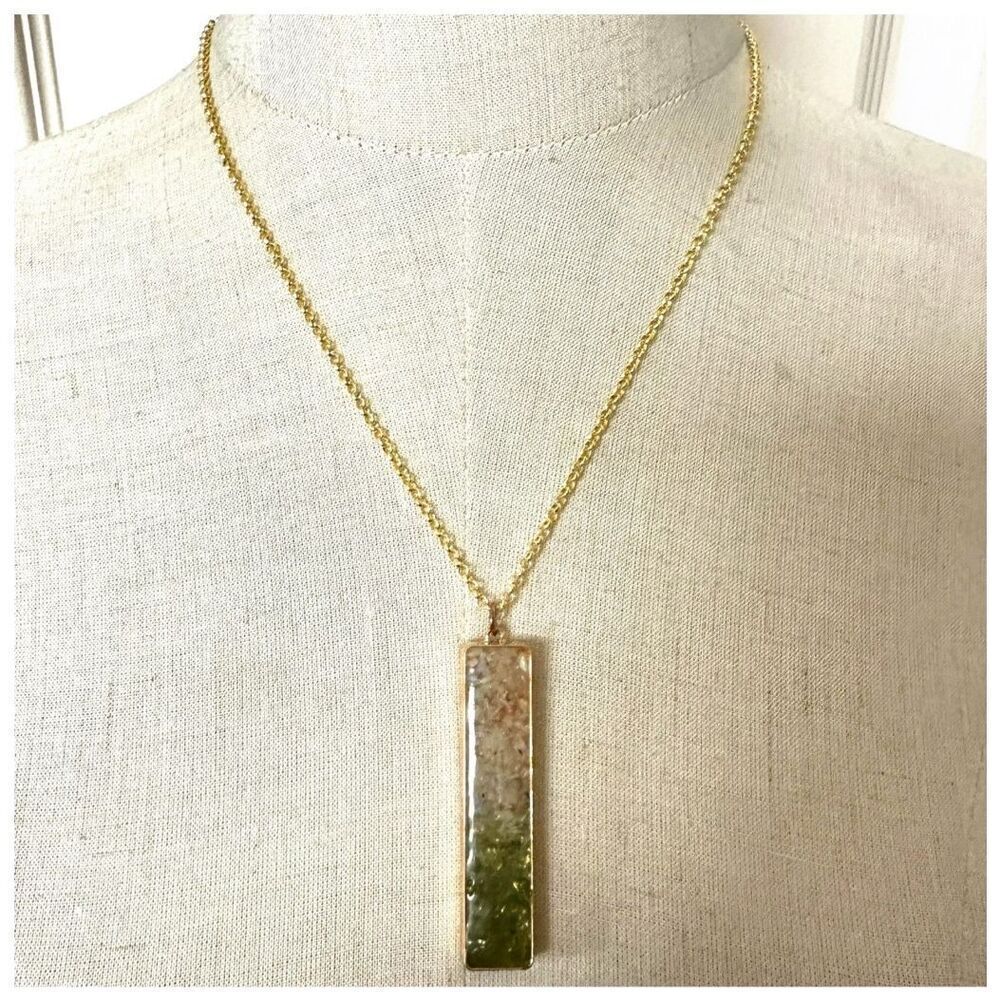 Peridot Opal Bar  gold  tone Necklace